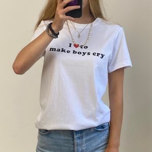 I love to make boys cry graphic white t-shirt